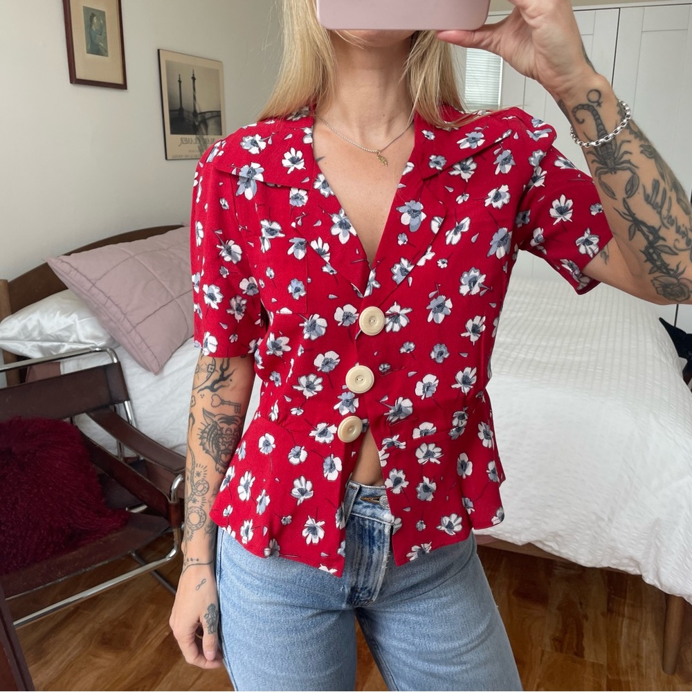 ROUJE PEPLUM FLORAL BLOUSE